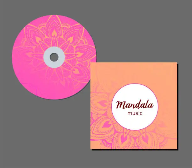 Vector illustration of CD cover design template with floral mandala style. Arabic, indian, pakistan, asian motif. Vector illustration.