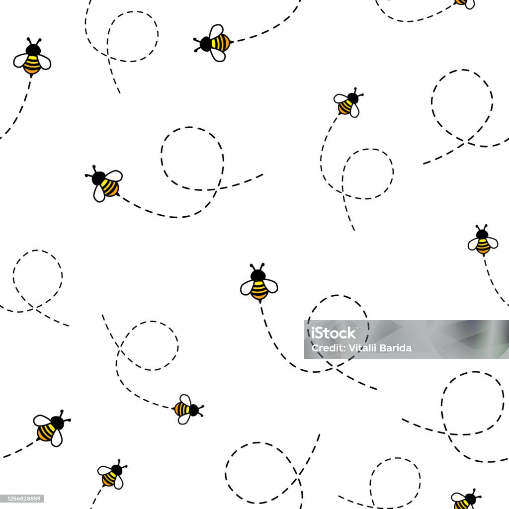 Seamless Pattern with flying bees. - Royalty-free Abelha arte vetorial