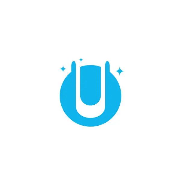 Vector illustration of Initial Letter U Swoosh Orbit Logo Designs Vector, U Initial Logo for kids logo template in blue background, Logo symbol icon