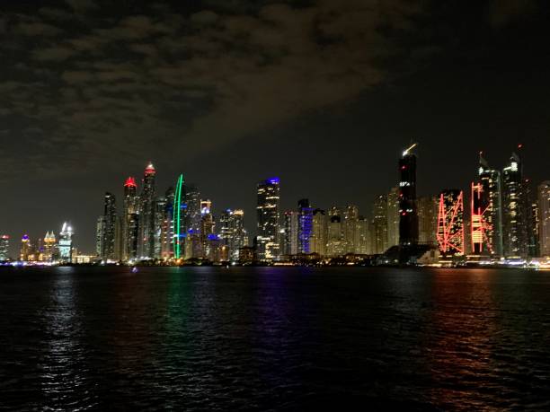 istock Night city skyscraper view Dubai 1256835854