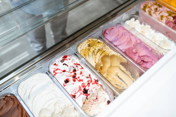 istock Ice cream with different flavors in a shop 1256837311