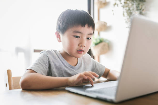 Free Stock Photo of Smart boy use laptop computer to learning online at ...