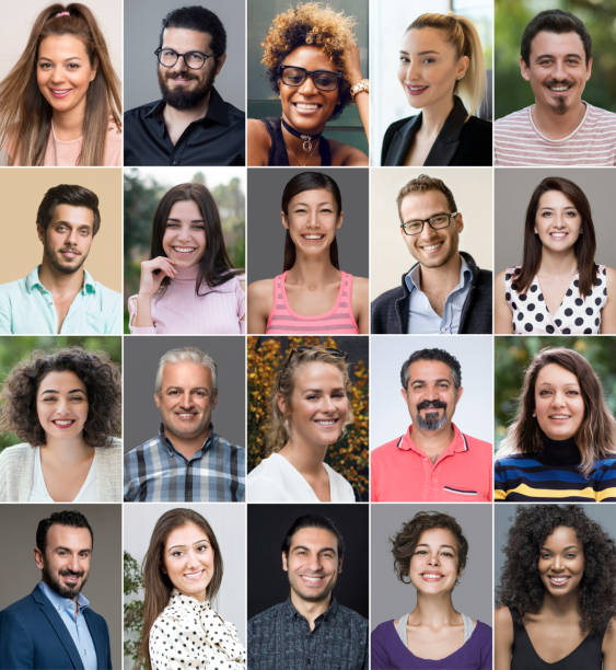 Headshot portraits of diverse smiling people Headshot portraits of diverse smiling people multiple image photos stock pictures, royalty-free photos & images