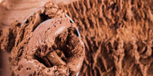 istock Ice cream scoop in chocolate ice cream tub 1256840647