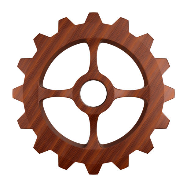wooden gear on white background. Isolated 3d illustration