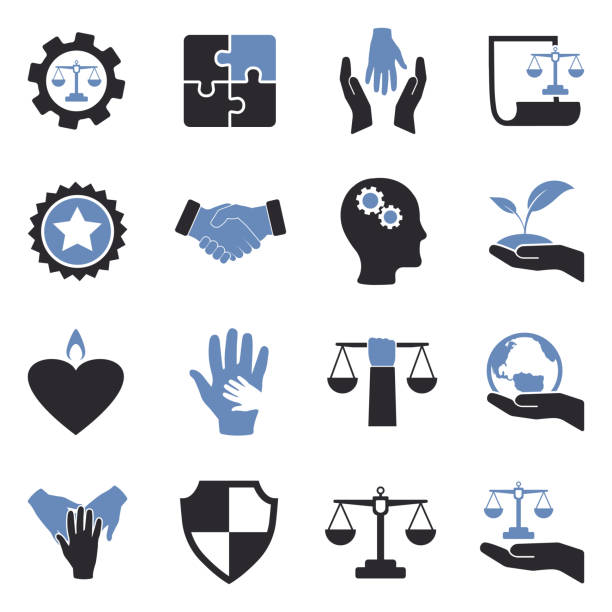 Ethics Icons. Two Tone Flat Design. Vector Illustration. Honor, Ethics, People, Human humility stock illustrations