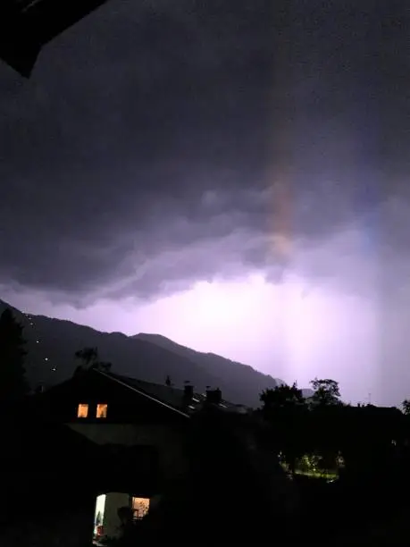 Dramatic sky during thunderstorms and lightning, Rottach-Egern, Germany
