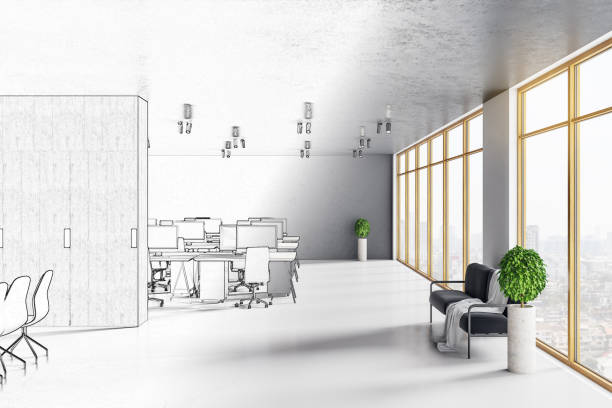 istock Drawing luxury coworking loft office room 1256849221