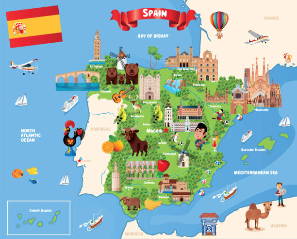 스페인 지도 - seville torre del oro sevilla spain stock illustrations