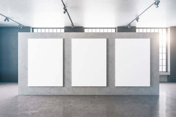 istock Three blank big mock up poster on wall 1256849378