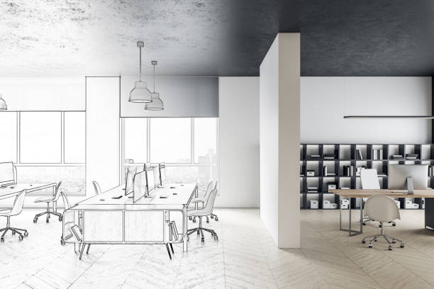istock Drawing luxury coworking office interior 1256850565