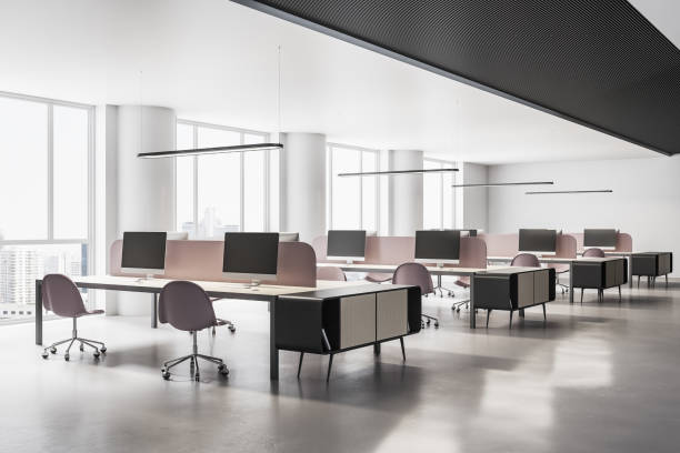 istock Contemporary coworking office room with computers 1256850668