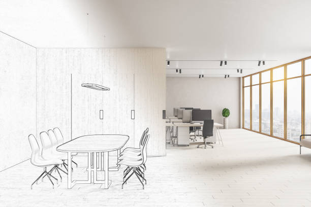 istock Drawing coworking loft office room 1256851284