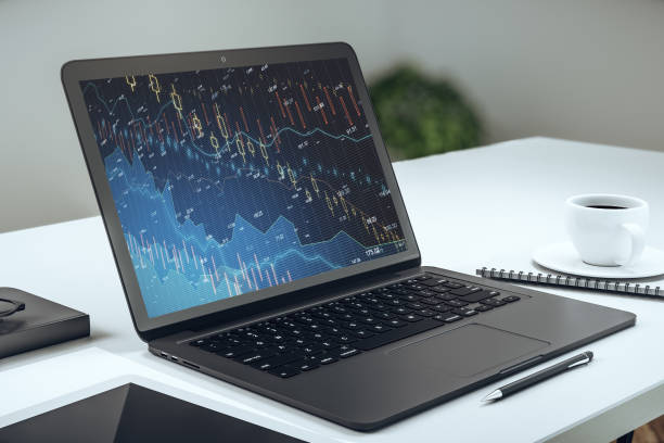 istock Laptop with stock market crash analytics 1256851442
