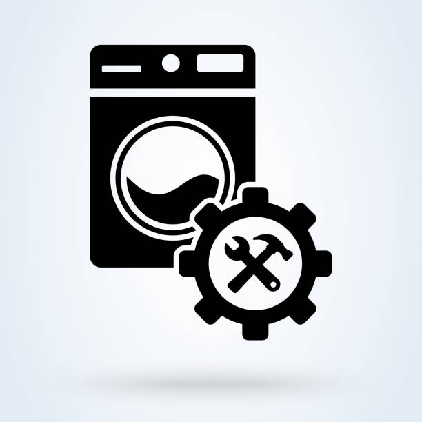 Washing machine repair service vector illustration in flat style. Plumbing services, household appliances repair icon. Washing machine repair service vector illustration in flat style. Plumbing services, household appliances repair icon. appliance repair stock illustrations