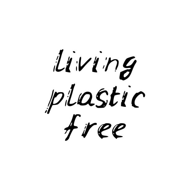 istock Living plastic free. Black text, calligraphy, lettering, doodle by hand isolated on white background. Pollution problem concept Eco, ecology banner poster. Vector 1256862894