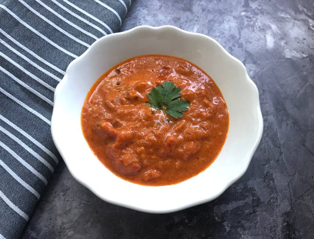 istock Classic paprika tomato soup with herbs. 1256864606