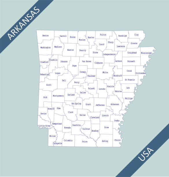 county map von arkansas - mid atlantic bundesstaaten der usa stock-grafiken, -clipart, -cartoons und -symbole