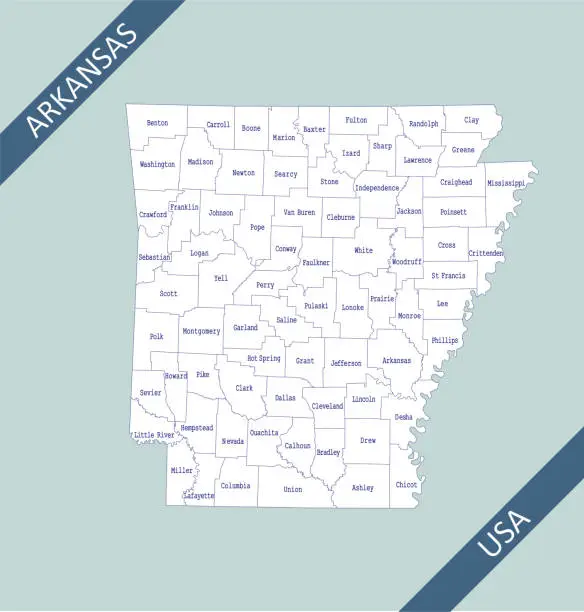 Vector illustration of County map of Arkansas