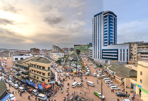 Buildings on the street in Kinshasa in Congo.