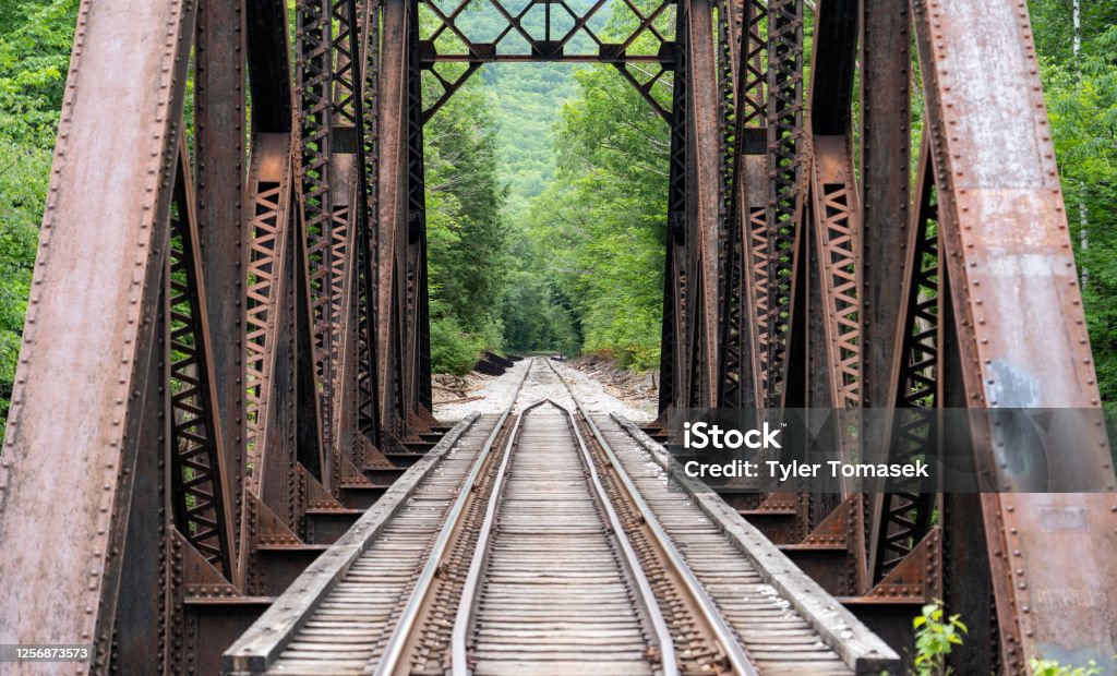 Steel rail truss bridge Taken in July 2020 Train - Vehicle Stock Photo