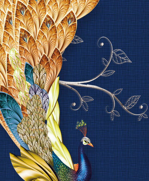 istock 3d frames 3 pieces panels collage with beautiful background on wall with colored painted peacock and flowers and butterfly for interior decor 1256875753