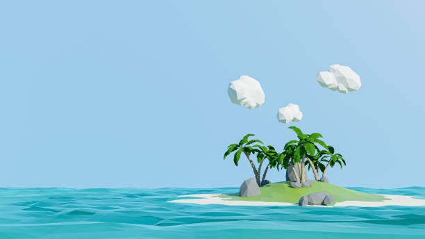 istock 3D rendering. Low polygonal island. adventure relax concept 1256875789