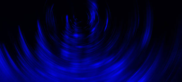 neon abstract navy azul negro giro espiral círculo anillo onda oscura brillante patrón concéntrico color digitalmente generado imagen - onda gravitacional fotografías e imágenes de stock