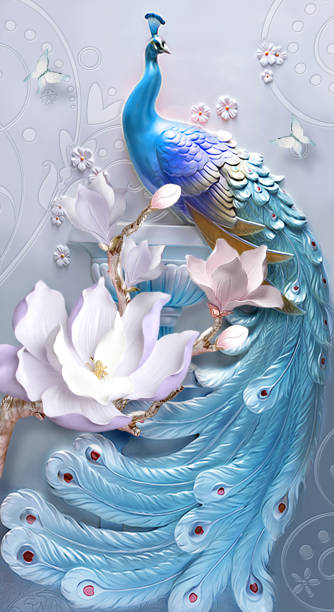istock 3d frames 3 pieces panels collage with beautiful background on wall with colored painted peacock and flowers and butterfly for interior decor 1256877127