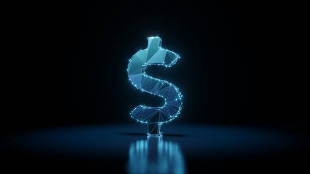 istock 3d rendering wireframe neon glowing symbol of dollar sign on black background with reflection 1256879992