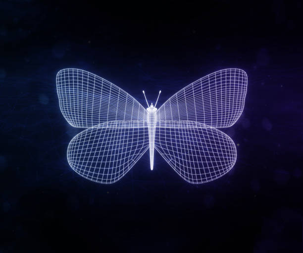 istock Abstract neon violet polygonal geometric butterfly consisting of lines. Wireframe technology structure. Glowing polygonal geometric structure. For web site, poster, placard and wallpaper. 3d illustration 1256882441