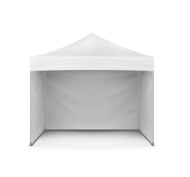 Pop-up canopy tent, vector mockup. Exhibition outdoor show pavilion, mock-up. White event marquee, template for design Pop-up canopy tent, vector mockup. Exhibition outdoor show pavilion, mock-up. White event marquee, template for design. pavilion stock illustrations