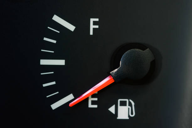 Car Fuel Gauge Showing Empty, close up stock photo