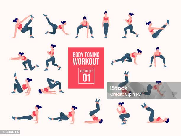 Women Body toning Workout Set. Women doing fitness and yoga exercises.  3092637 Vector Art at Vecteezy