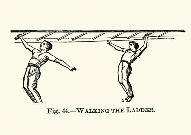 Vintage illustration of Gymnastics, walking the ladder excerise, Victorian sports 19th Century