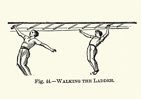 Vintage illustration of Gymnastics, walking the ladder excerise, Victorian sports 19th Century