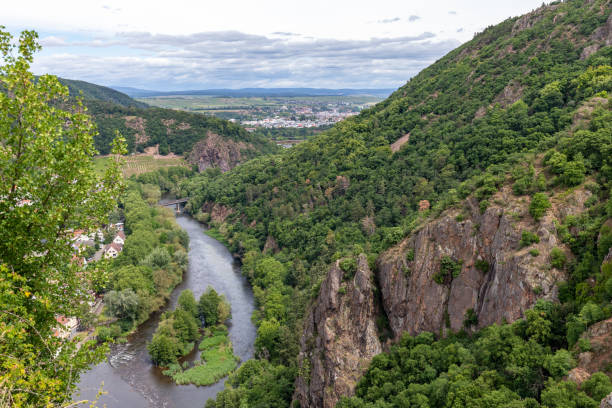 istock Scenic view from Rheingrafenstein at landscape with rock and river nahe 1256892707