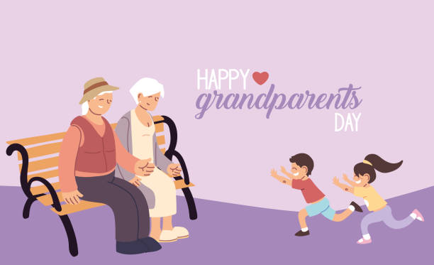 Grandmother and grandfather with grandchildren of happy grandparents day vector design Grandmother and grandfather with grandchildren of happy grandparents day design, Old woman and man theme Vector illustration senior citizen day stock illustrations