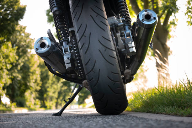 istock Parked motorbike on the road 1256895650