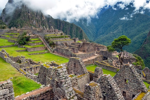 View from the inside of Machu Picchu in the early morning