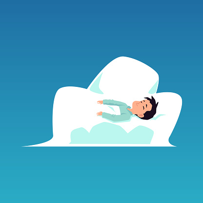 Child Sleeping On A Cloud Funny Cartoon Kid Sound Asleep Stock