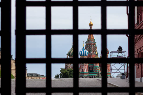 View towards Saint Basil's Cathedral through lattice