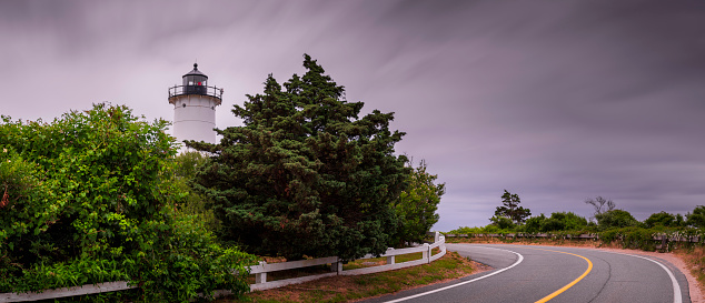 The Nobska Light, built in 1876, is a 40 feet tall American landmark architecture located between Buzzards Bay, Nantucket Sound, and Vineyard Sound at Woods Hole, Massachusetts, the southwestern tip of Cape Cod.
