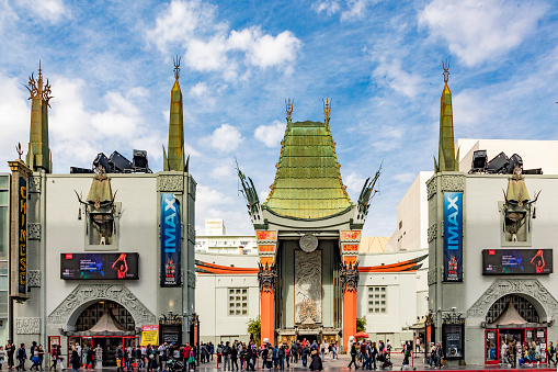 Los Angeles, USA - March 5, 2019:  TCL Chinese Theater located on Hollywood Boulevard. The theater district is a famous tourist attraction.