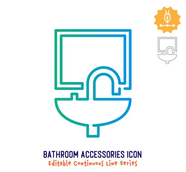 Vector illustration of Bathroom Accessories Continuous Line Editable Stroke Line