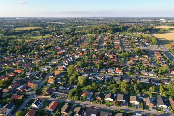 Aerial view of houses Aerial view of houses in Odense, Denmark suburb photos stock pictures, royalty-free photos & images