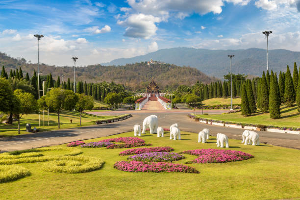 The Royal Ratchaphruek Park in Chiang Mai, Thailand in a summer day