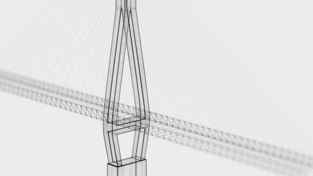istock Sketch lines of suspension bridge, 3d rendering. 1256934978