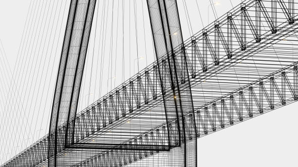 istock Sketch lines of suspension bridge, 3d rendering. 1256934979