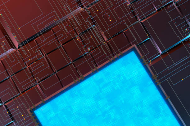 istock Circuit with glowing lines with dark background, 3d rendering. 1256935671